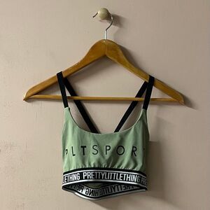 Pretty Little Thing Light Green & Black X-Back Sports Bra  Size 2 GUC